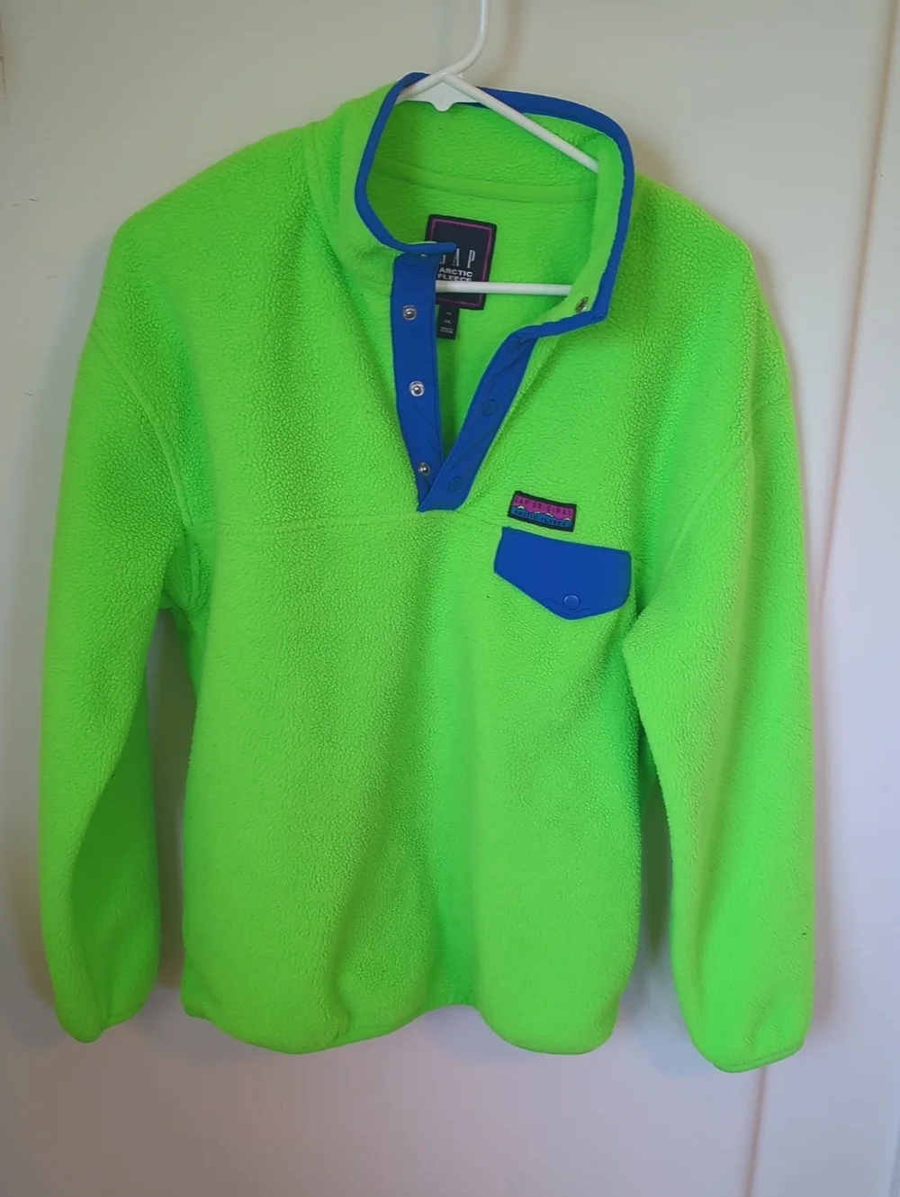 GAP Neon Green Fleece Pullover with Blue Trim